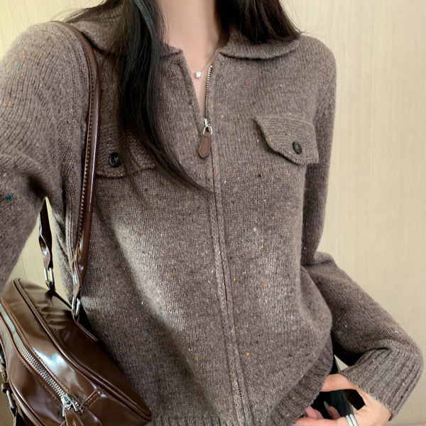 Autumn and Winter New Style Lapel 100 Sheep Wool Knitted Cardigan Women's Loose Slim Sweater Jacket Outer Top