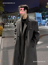 毛呢大衣男灰色秋冬季中长款加厚宽松过膝风衣男韩版呢子西装外套