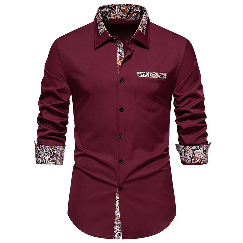 2024 Spring New European Size Men's Fashion Triangle Neck Cashew Flower Colored Long sleeved Shirt for Men_vogarts.com