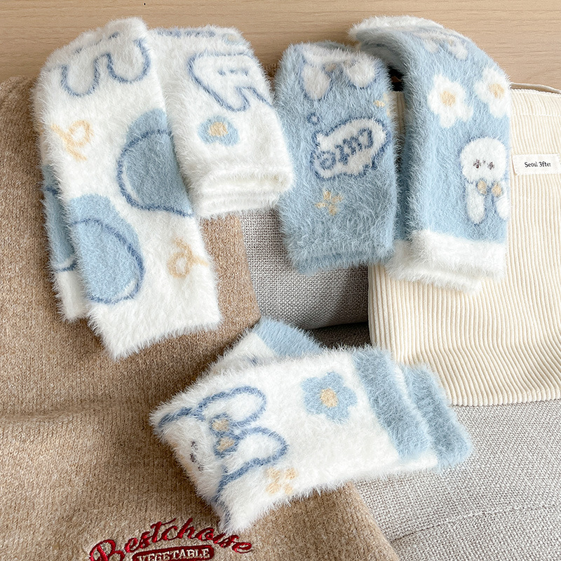 warm cute cartoon velvet knee socks