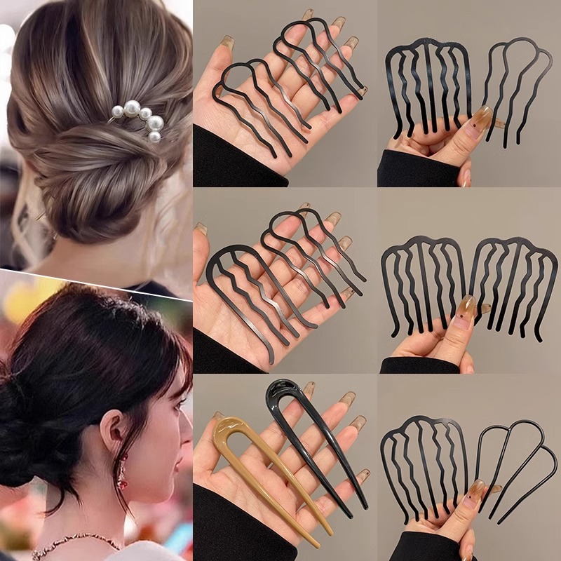 Pelo perezoso rizador negro horquilla pelo tapón bola cabeza pelo updo herramienta en forma de U peine pelo trenzado artefacto horquilla