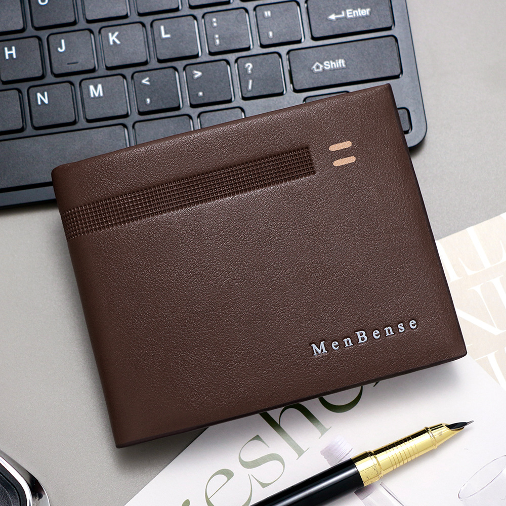 Nuevo tipo transfronterizo de cartera corta para hombres bisagra horizontal línea oscura bolsa de tres plegables cartera para hombres bolsa de cambio clip al por mayor