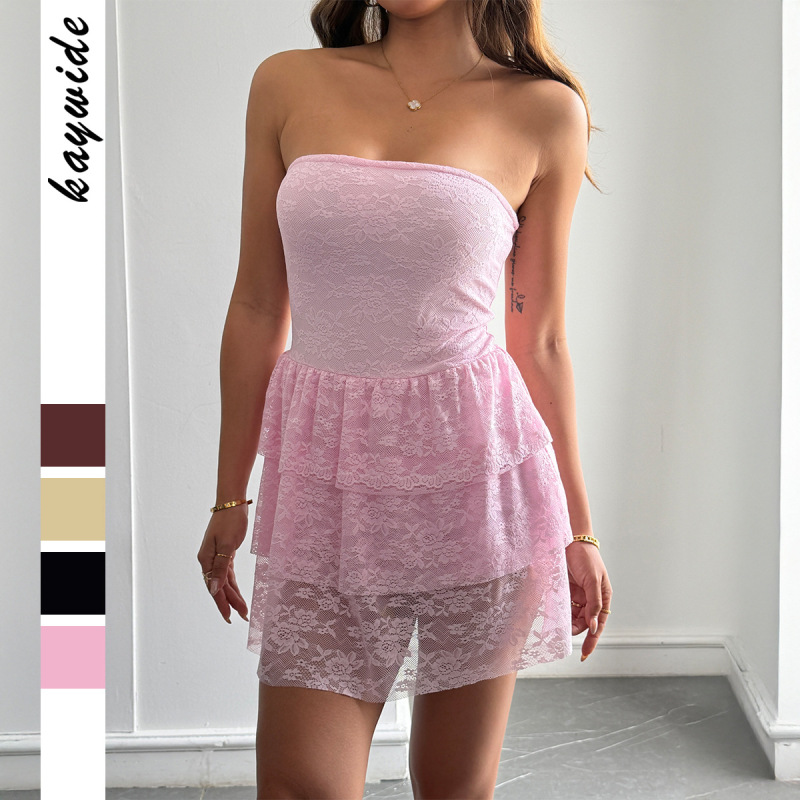 Cross-Border European and American Y2K Hot Girl Style Tube Top Lace Dress Women's Clothing 2026 Spring/Summer Amazon Independent Site