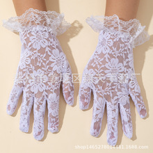 女士白色蕾丝婚纱手套写真拍照装饰 花童花边透气短款分指手套