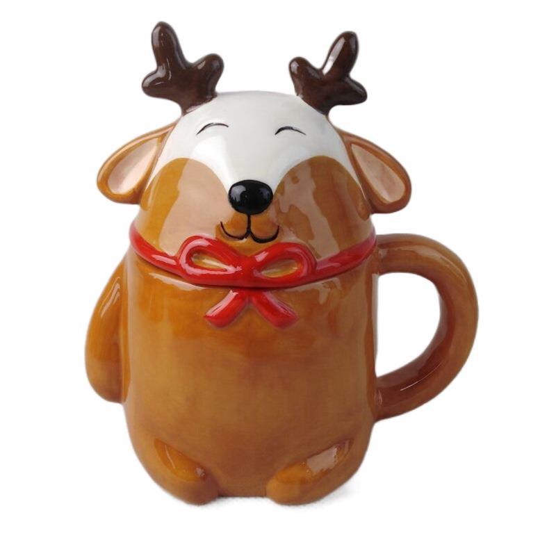 Taza de Navidad con tapa ELK taza de agua lindo estilo de Navidad de dibujos animados de cerámica taza de café con tapa cuchara taza de leche