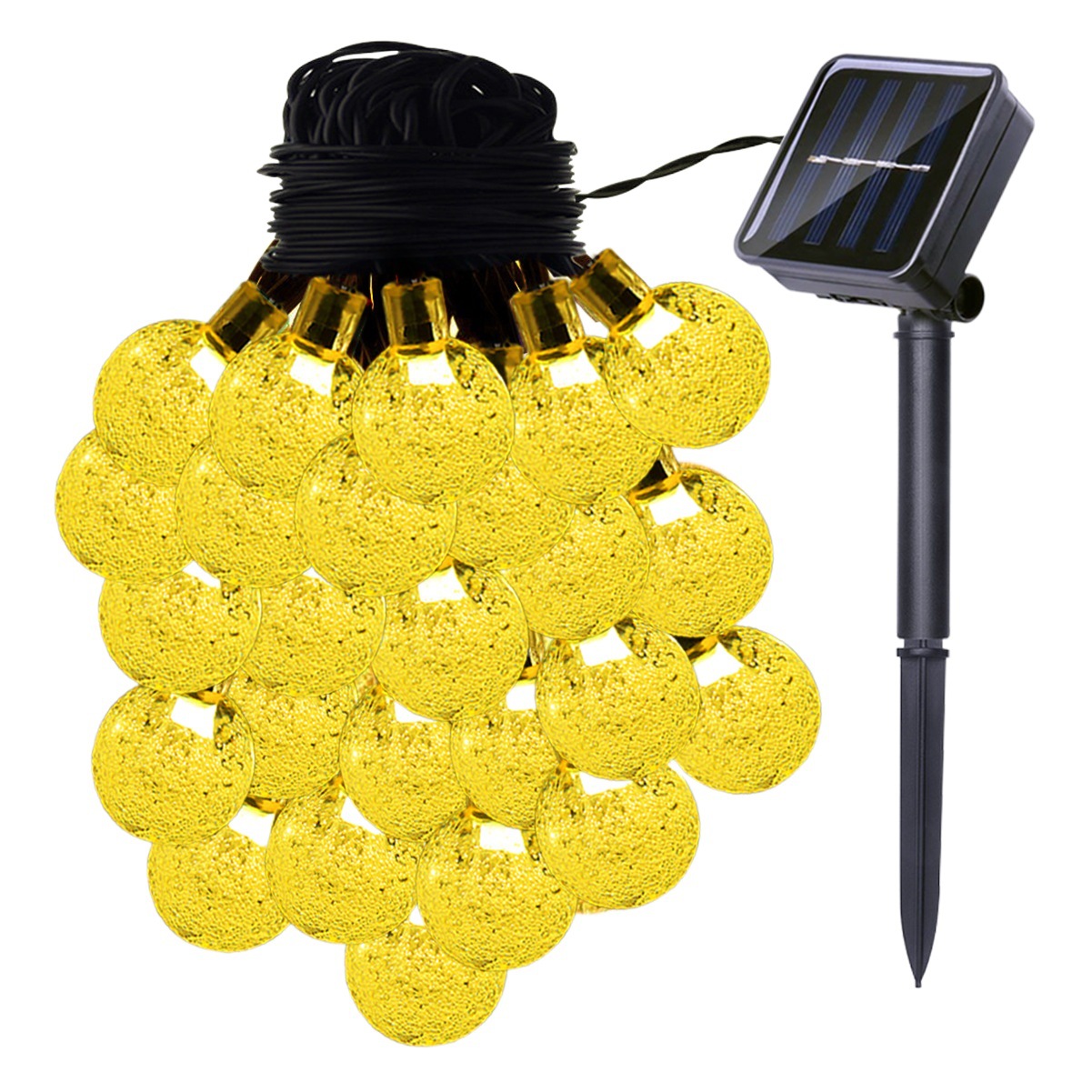 Daiziali Cadena de luz de burbuja de cristal solar 2,3 CM forma redonda siempre brillante intermitente jardín al aire libre Luz de vacaciones