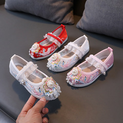 新款女童繡花鞋中國風兒童漢服鞋民族風古裝手工鞋女童表演出鞋子