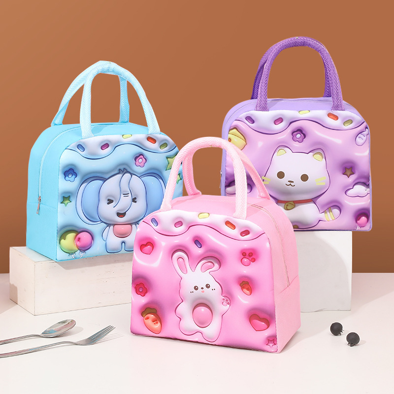 Bolso bento portátil de dibujos animados de dopamina Patrón tridimensional Bolsa de lonchera linda Bolsa de almuerzo con aislamiento para estudiantes y niños transfronterizos