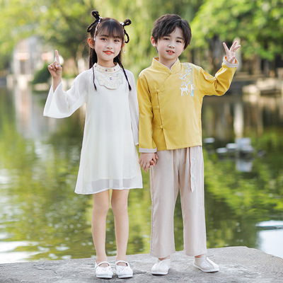 2021秋季新款漢服長袖男女寶寶中國風古裝兒童國學表演唐裝