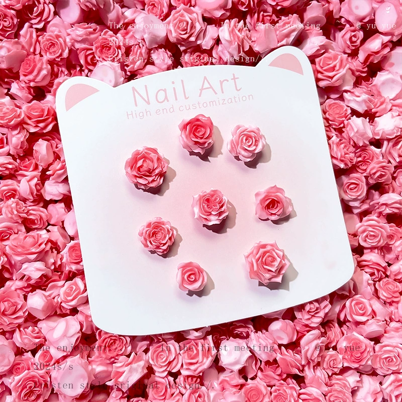 Популярные персиково-розовые мягкие цветочные украшения для дизайна ногтей, смешанные светящиеся трехмерные смоляные боковые цветочные держатели с бриллиантами, украшения для дизайна ногтей, оптовая продажа