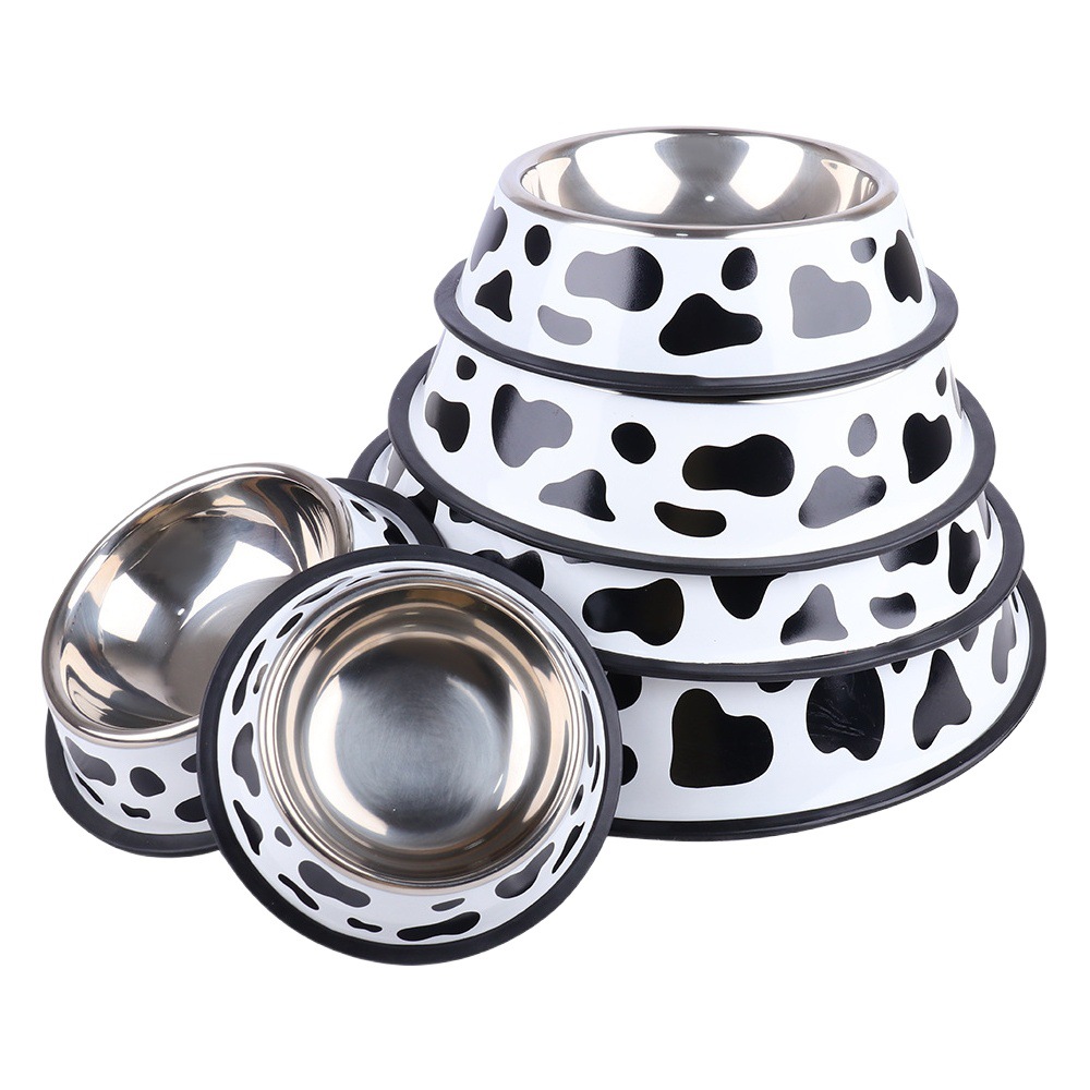 Suministros para mascotas Amazon nueva vaca redonda de acero inoxidable Pet Bowl anti-Flip gato tazón perro tazón al por mayor