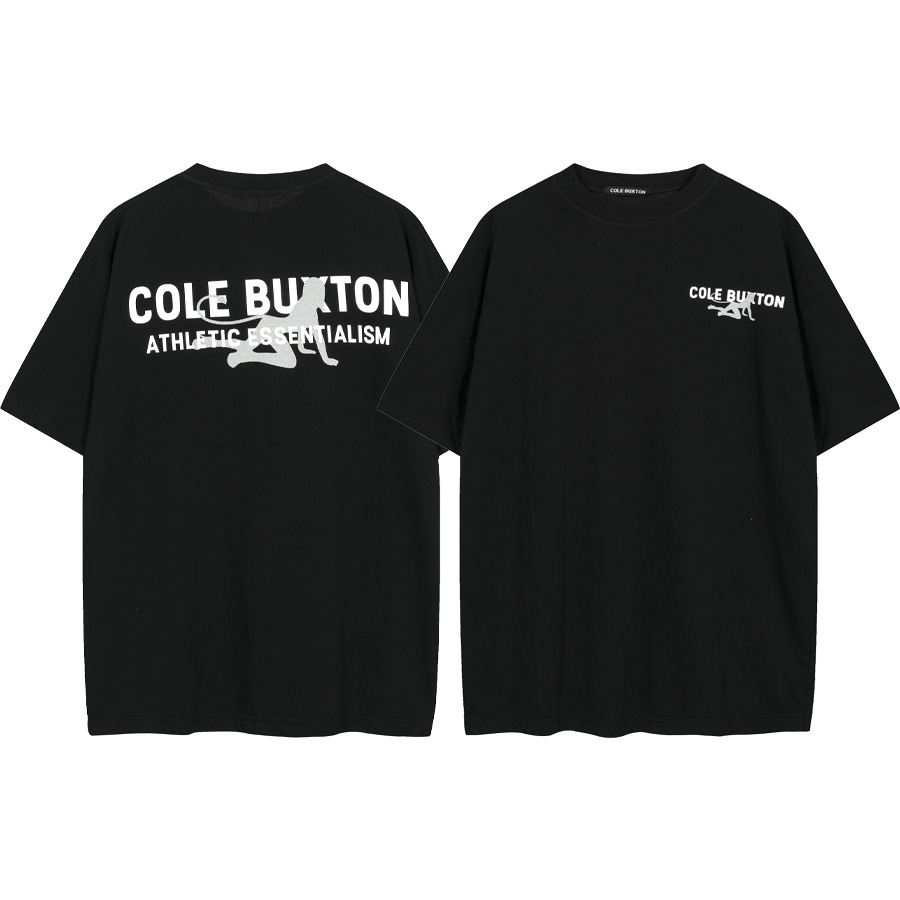 Versión alta Cole Buxton London Limited Silver Pink Letter Lema Impreso Hombre suelto Casual Camiseta de manga corta