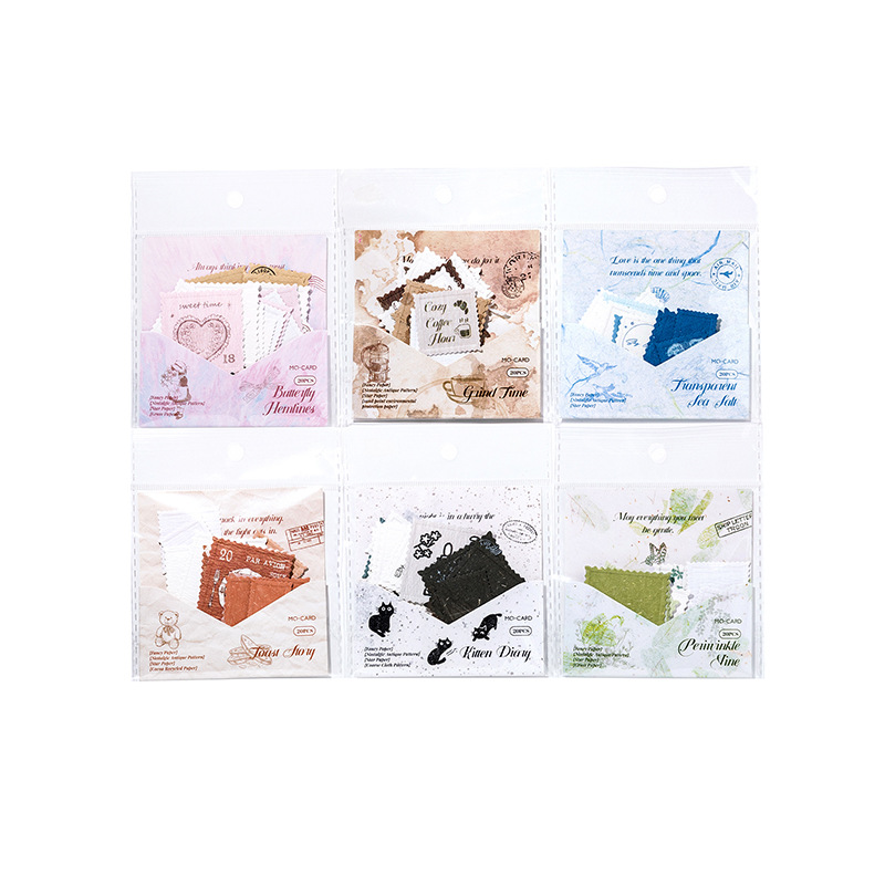 Mo Yan Mo Mo Paquete de pegatinas retrógradas sello de papel sello de relieve material de decoración de cuentas de mano paquete de pegatinas paisajísticas