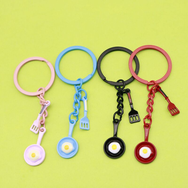 Creative Fashion Egg Pan Poached Egg Knife and Fork Spoon Tableware Key Chain Chef Gift Home Cooking Key Ring