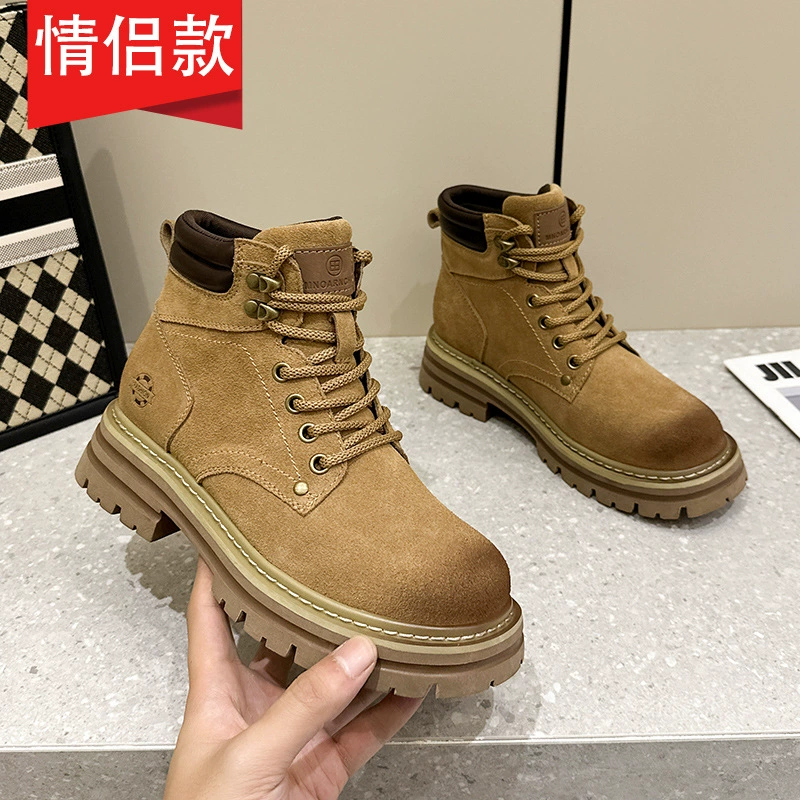 Pigskin -2 European Station Мотоциклетные ботинки Martin в стиле ретро, женские увеличивающие внутренний рост ботильоны на толстой подошве, матовые ботинки для спецодежды из коровьей замши