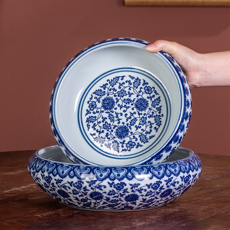 Jingdezhen Ceramics Blue and White Pen Washing Large Diameter White Porcelain for Fish Tank Ashtray Multifunctional Ornaments