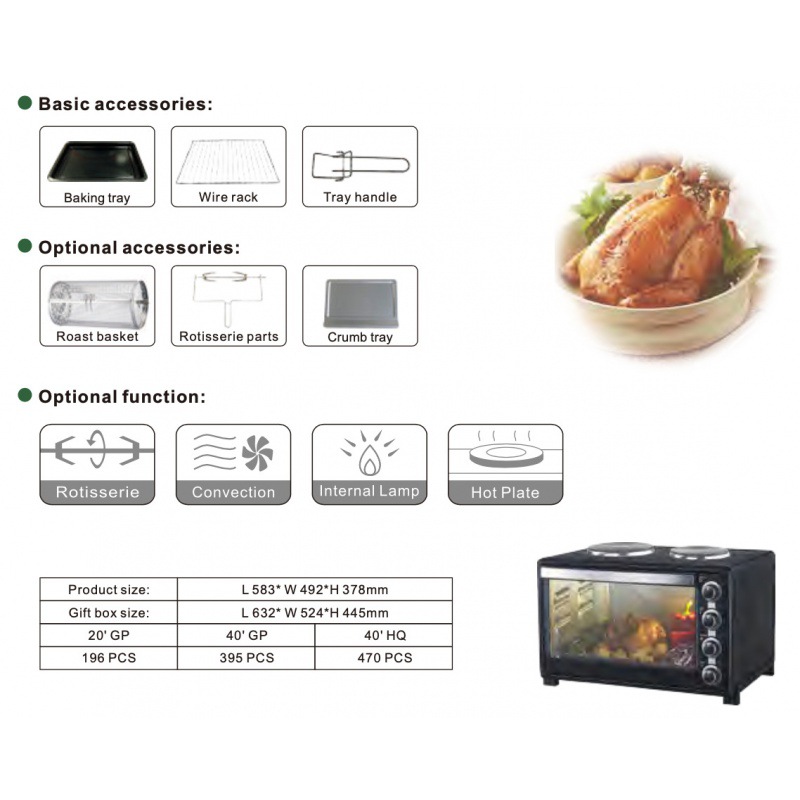 60L blanco de gran capacidad automático multifunción visual sin aceite para hornear horno de comercio exterior hogar inteligente