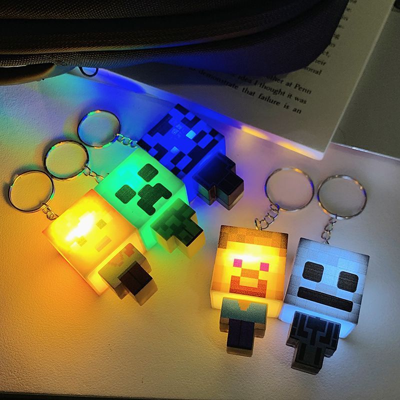 Creative Mini Keychain Minecraft Peripheral Luminous Character Model Toy Funny School Bag Pendant Decoration