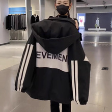 牛仔拼接假两件外套女2024秋冬季慵懒风宽松显瘦休闲中长款棉服