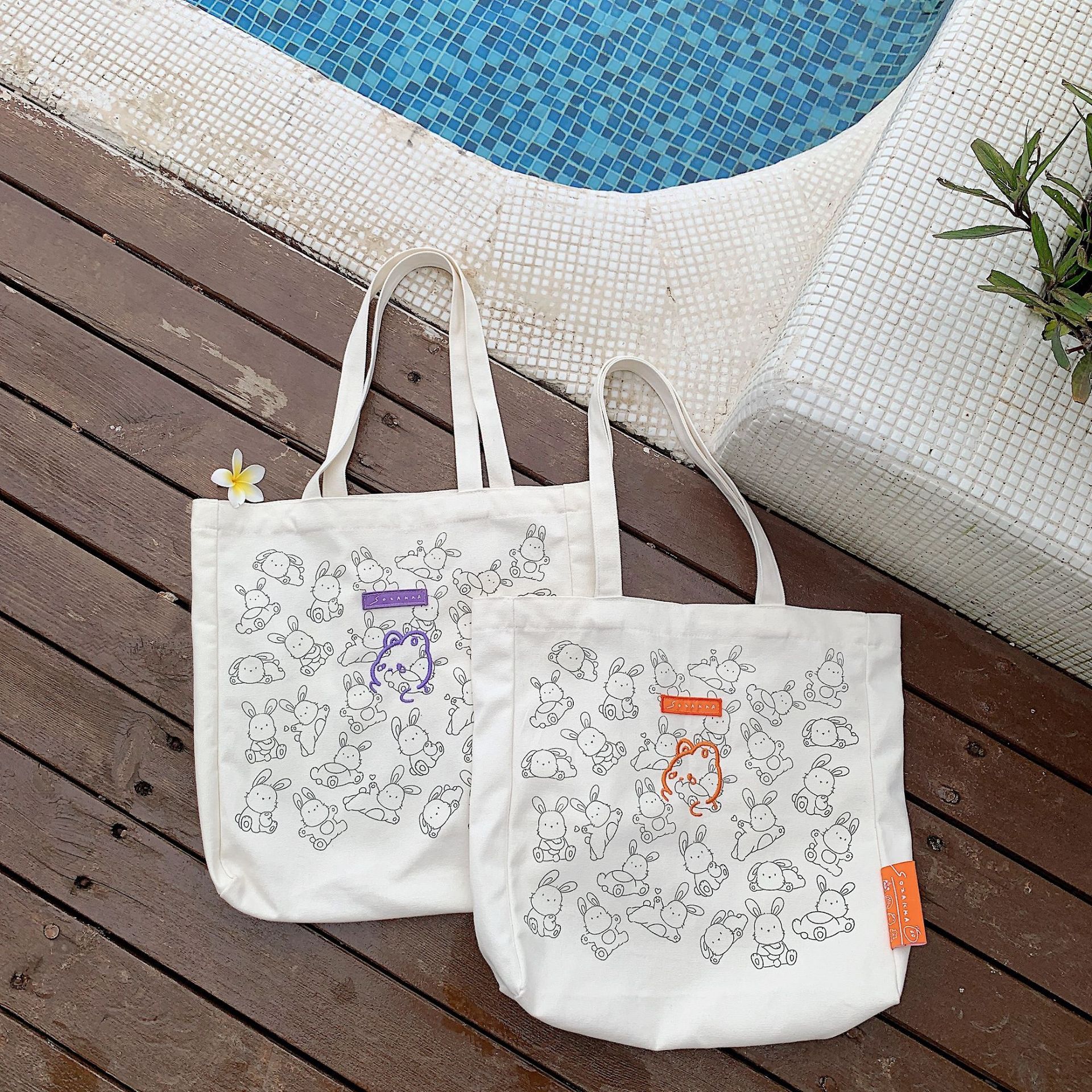 Stock 26104 Little Rabbit Canvas Bag, large-capacity single-shoulder bag for women, simple student double-shoulder handbag, durable details Picture