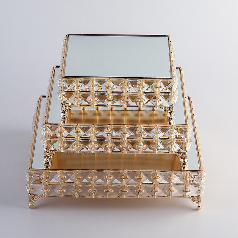 Estilo nórdico metal espejo bandeja escritorio mesa de té bandeja de almacenamiento modelo de decoración de la habitación Americana Placa de fruta de vidrio