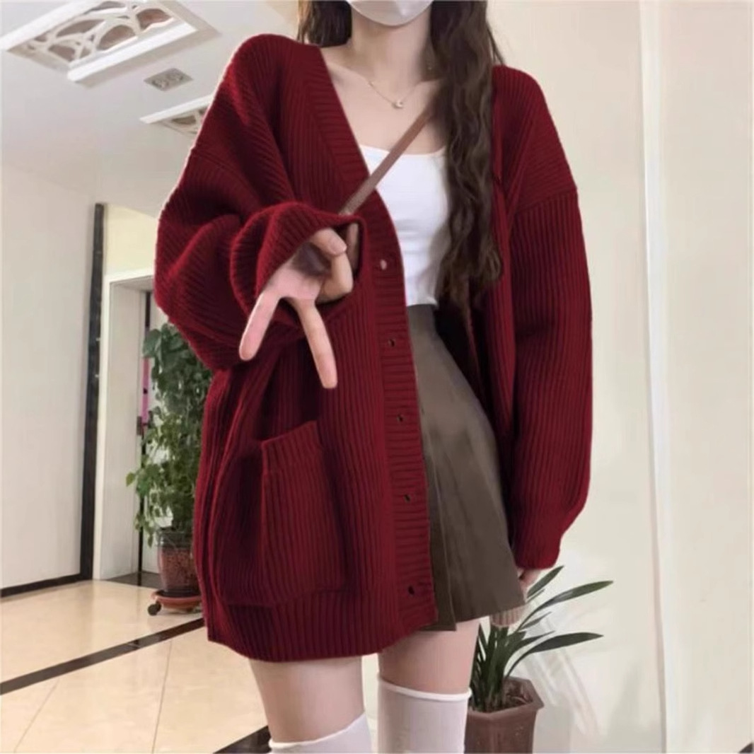 Japanese retro red demi-season sweater
