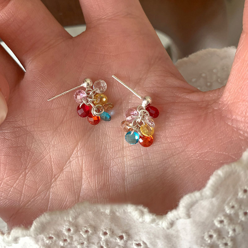 Simple Sweet Dopamine Color Zircon Tassel Earrings Women's High-end Fashion Elegant All-match Earrings Earrings