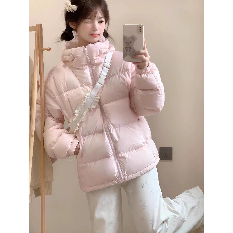 Pink down Cotton Jacket for Women, Short Style, 2025 Winter New Model, Petite Hooded Coat, Sweet Puffer Jacket Pink down Cotton Jacket for Women, Short Style, 2025 Winter New Model, Petite Hooded Coat, Sweet Puffer Jacket