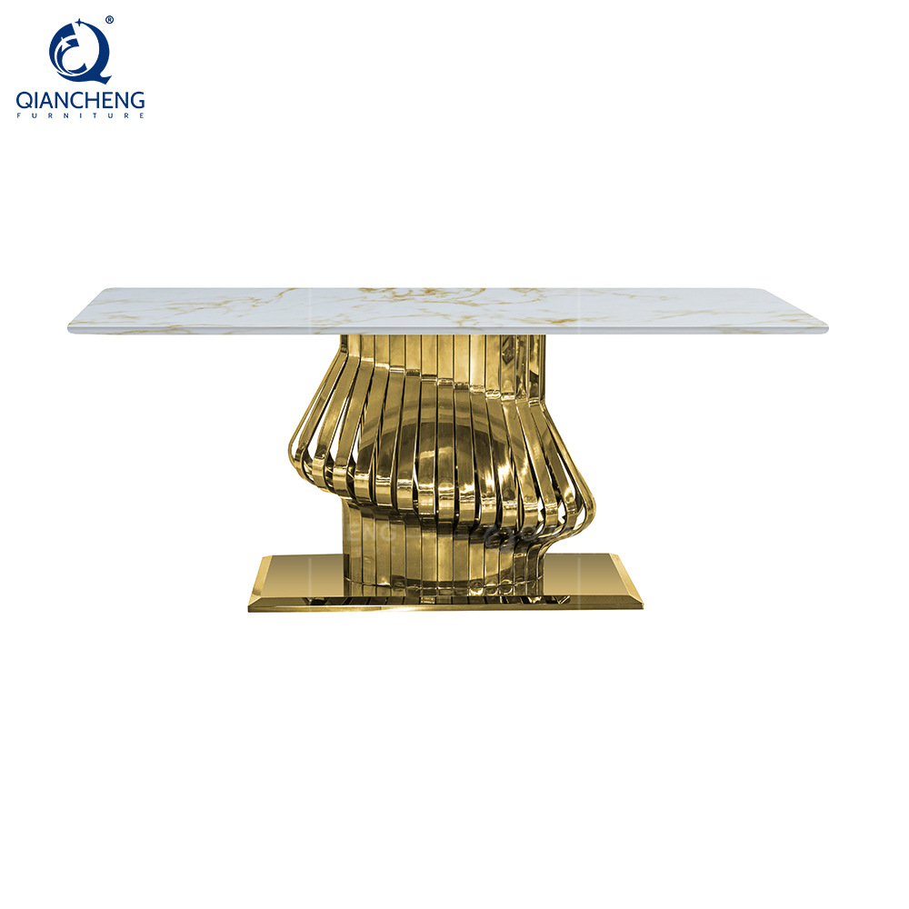 Mesa de Comedor Rectangular de Mármol para 8 Personas de Acero Inoxidable para Restaurante