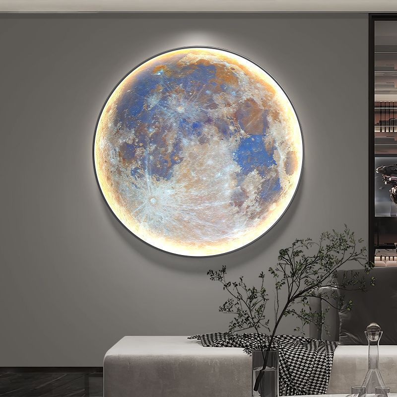 Luna moderna lujosa redonda iluminante fondo planetario pared decoración pintura de dormitorio sala de estar sofá porche colgar mural