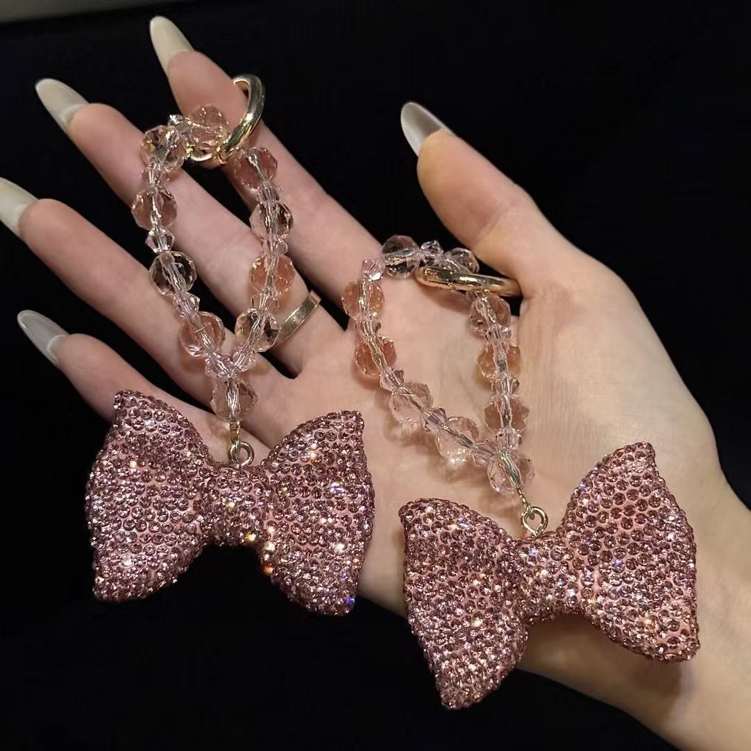 Mobile Phone Chain Rhinestone Bow Keychain Girl Bag Pendant Cute Car Key Chain Accessories Pendant