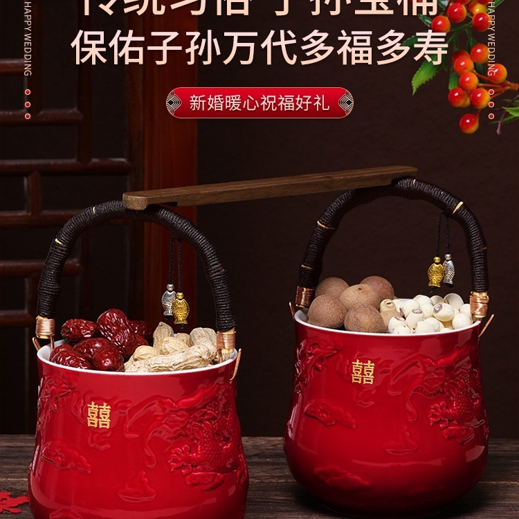 结婚子孙桶一对女方陪嫁妆用品大全娘家婚庆红色喜桶宝桶装饰摆件|undefined
