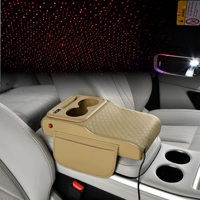 2026 Hot-Selling Car-Mounted Starry Sky Armrest Box Mat with Ambient Light, Height-Increasing Pad, Storage Box with Glow-In-The-Dark Strip, Car Accessories (Armrest box pad) - cream-white