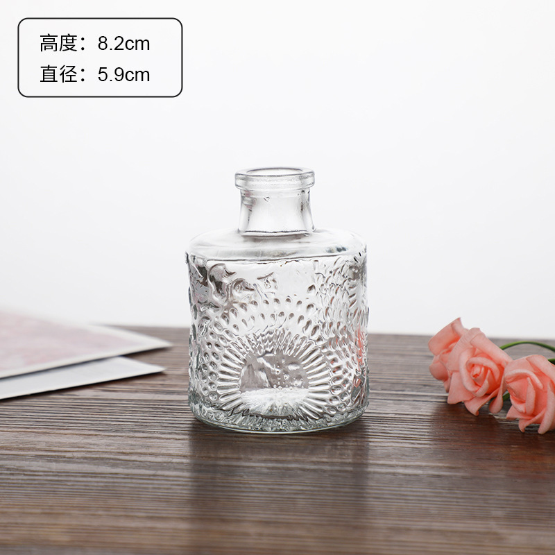 Jarrón clásico personalizado en relieve, vidrio transparente, adornos de escritorio para oficina, colgantes para dormitorio, mini decoración retro