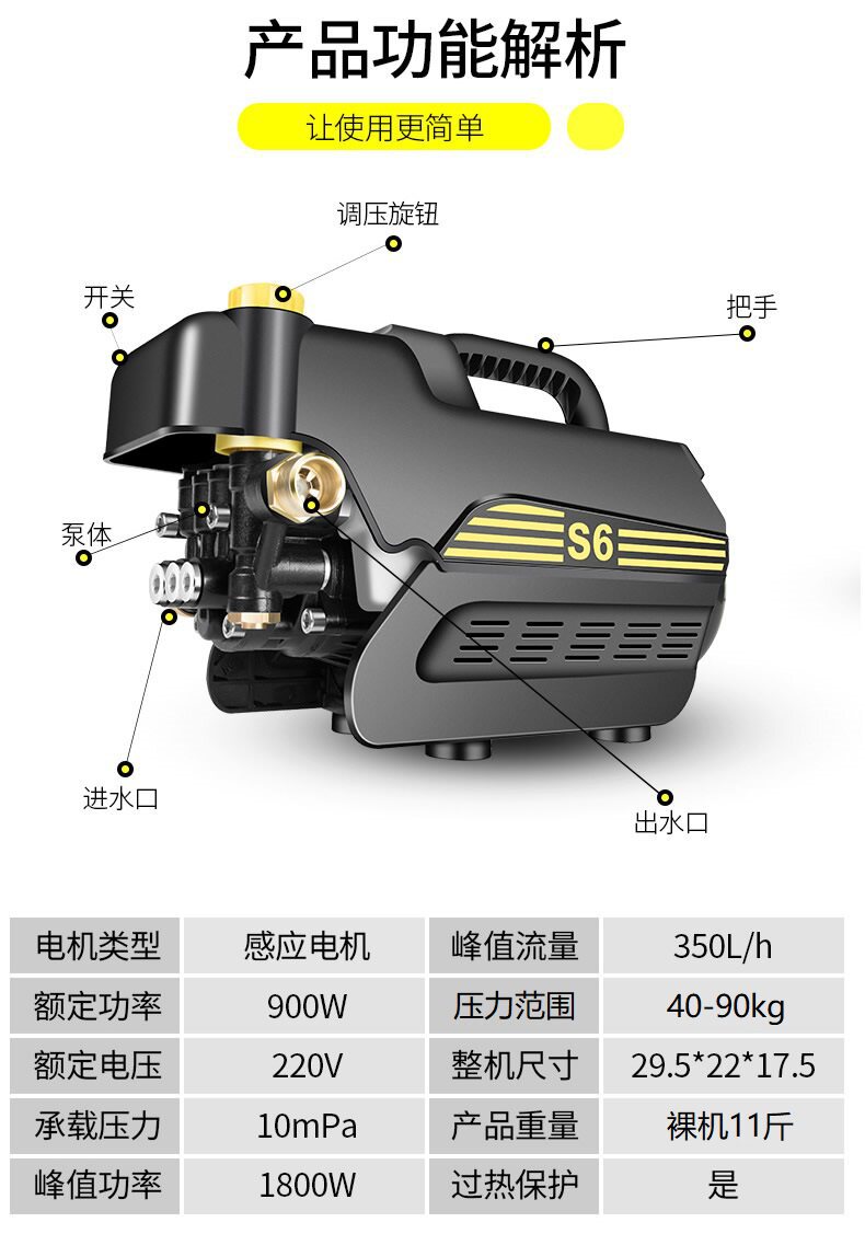 Guide Car S6 Pressure Adjustable High-Pressure Car Washer 220V Household Air Conditioner Cleaning Appliance Cleaning Adjustable Pressure Water Gun