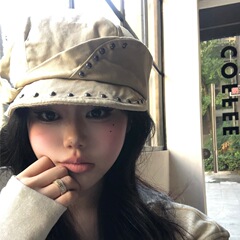 小众复古铆钉报童帽女秋百搭显脸小贝雷帽韩系休闲宽檐显脸小帽子
