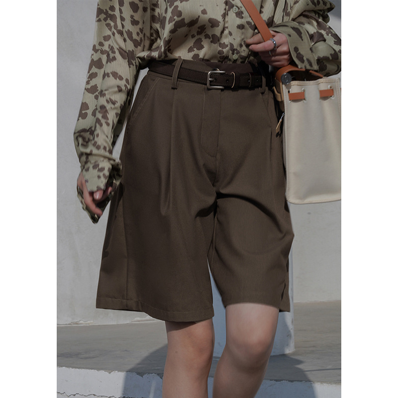 Women's Summer Thin Loose Slimming Wide Leg Pants High Waist Casual Suit Five-point Pants