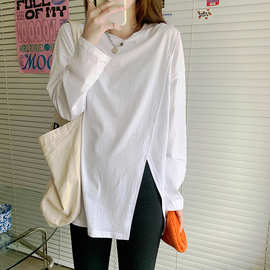 白色纯棉打底衫女内搭2026春秋新款长袖t恤女宽松中长款叠穿上衣