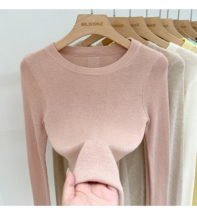 315g Weight Long Sleeve Sleeve Length Pullovers Placket Type Spandex, Polyester Fabric Type Short Top Length Knitwear Tops Type Daily Occasion Round Neck Neckline Slim Fit Type Solid Color Pattern Spring, Autumn Season Women's Gender Casual, Simple Style Style Wholesale Women's Casual Simple Style Solid Color Long Sleeve Sweaters & Cardigans 16