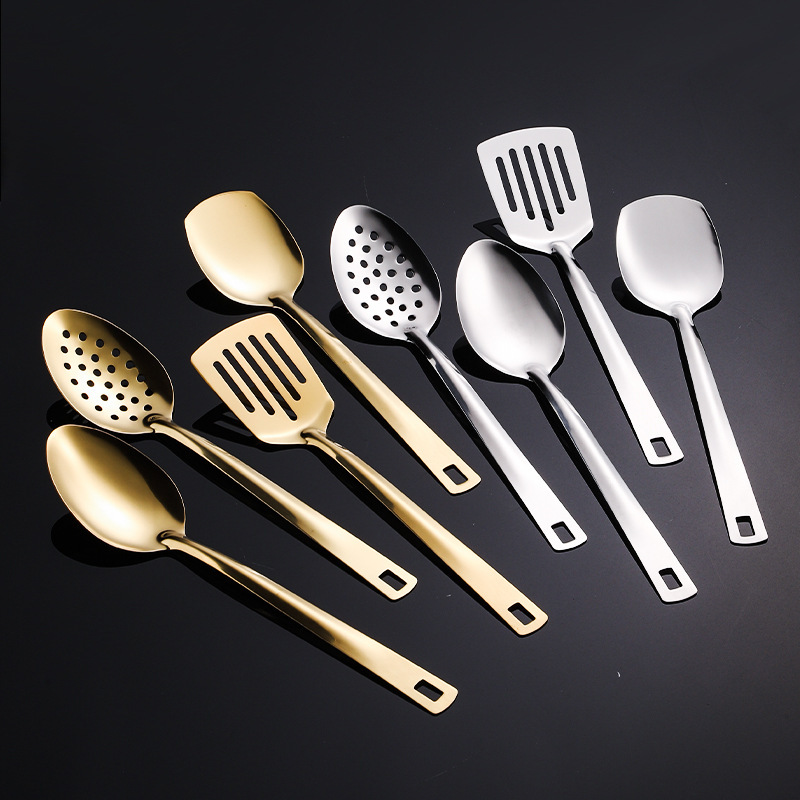 ステンレスキッチン用品6点セット、フライ用スパチュラ、フライ用スパチュラ、スープシェル、スープ排水、野菜スプーン排水、軽量ステンレスキッチン用品6点セット|undefined