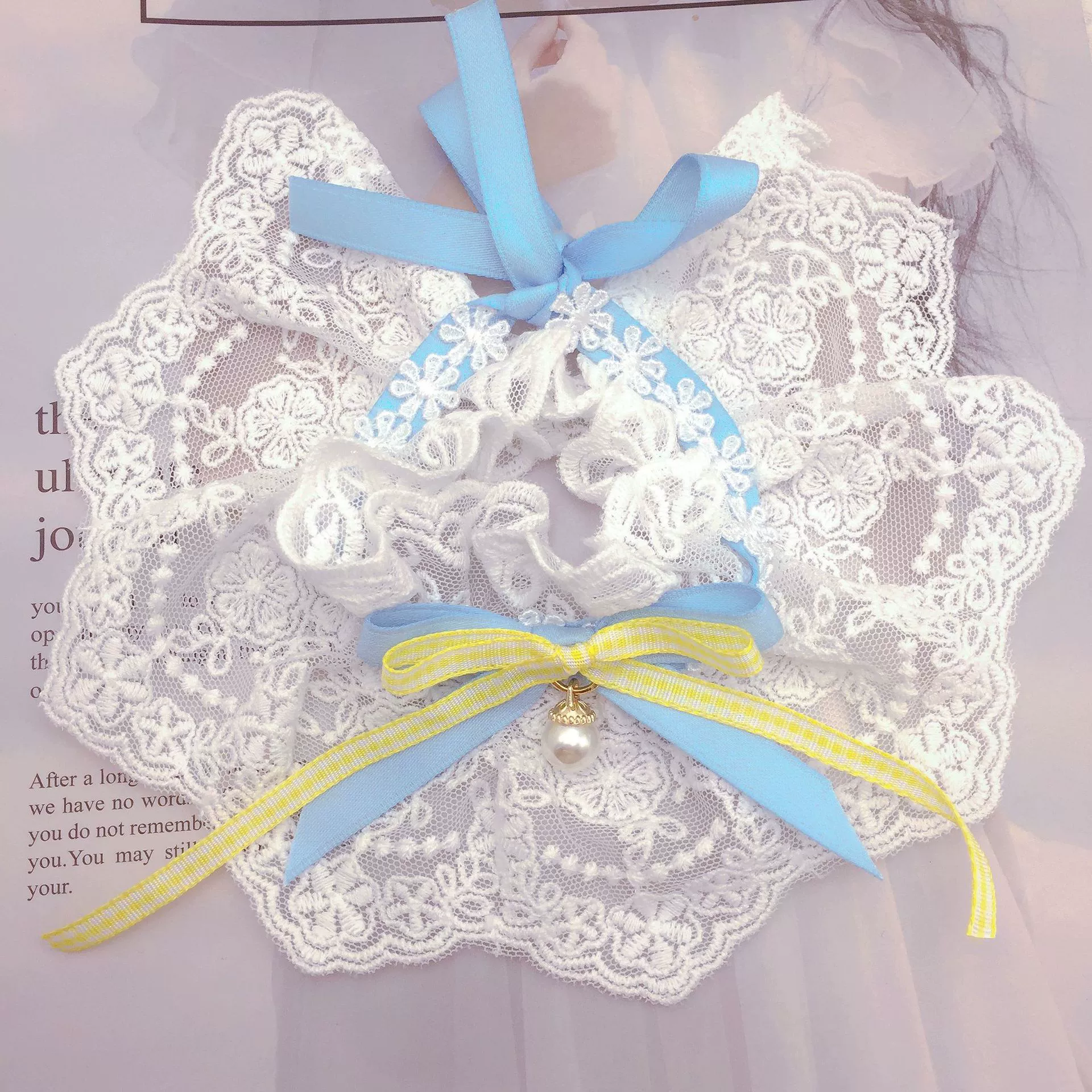 Корейский стиль бантом домашнее животное кружева поддельные воротник кружева слюны полотенце собака ювелирные изделия кошка нагрудник французская корова шарф