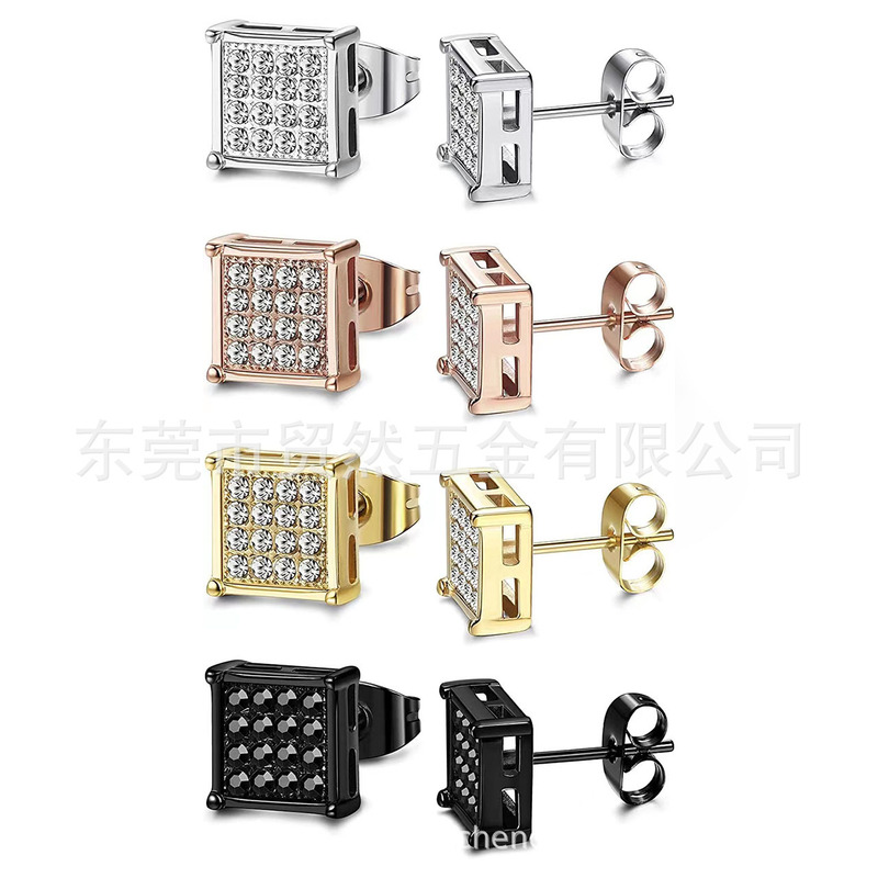 Korean Style Simple and Elegant Rhinestone Earrings 2022 Trendy Hip-Hop Earrings for Men, Personalized Internet Celebrity Earrings, Direct Sales from the Manufacturer