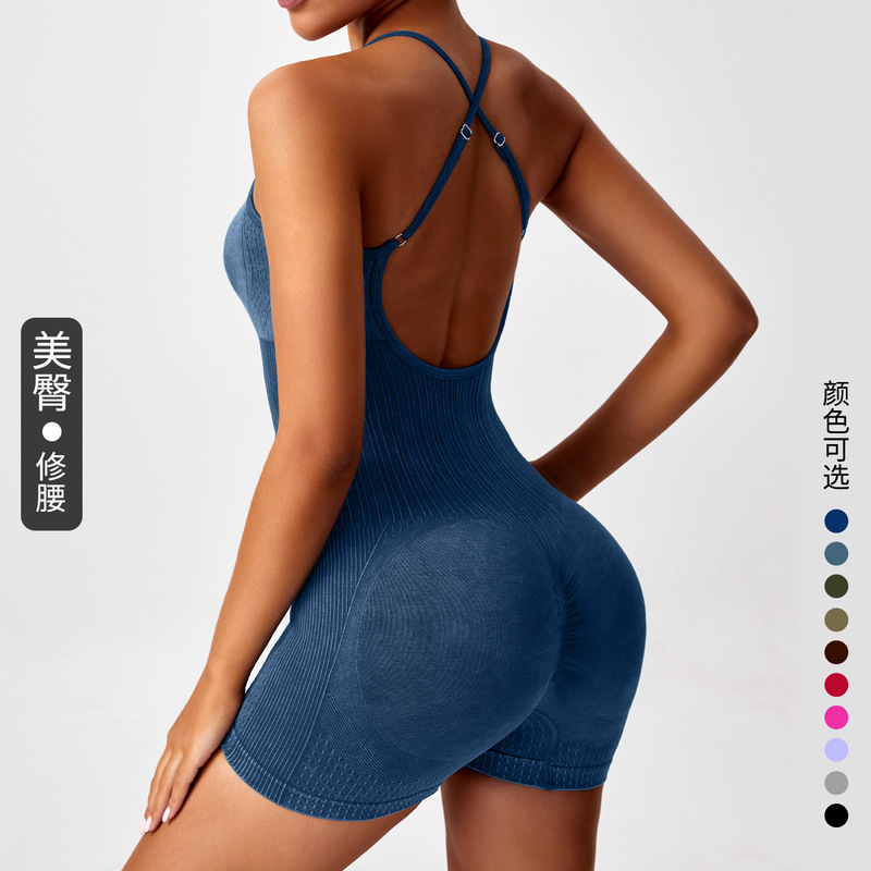 Frosted Washed Hsiamese Yoga Suit High-Strength Cross-Border Fitness Sling Yoga Jaysuit Sports Jaysuit Shorts