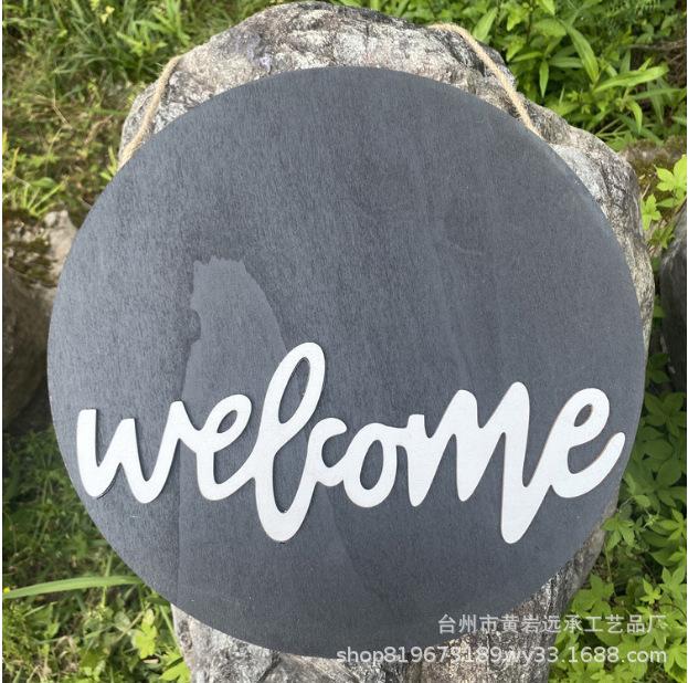 Simple Wooden Door Plate Round Country Style welcom Front Door Welcome Decoration Wooden Tag Wooden Hanging Door