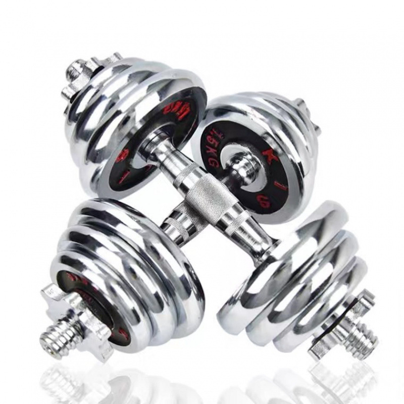 Pure Iron Electroplated Jujube Rod Dumbbell Men's Fitness Home Kilogram Adjustable Fitness Barbell Set Suze