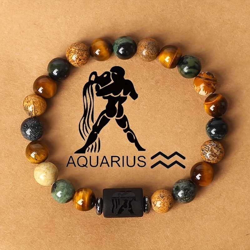 S305 - Pulsera Zodiacal de Piedra Natural de Color Mezclado Acuario#SZ-1239