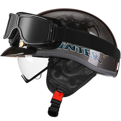 Motosiklet kaskı (dəbilqə) — Men and Women Summer All-Season Motorcycle - bright-gray-devil-hunter-transparent-square-retro-mirror-m