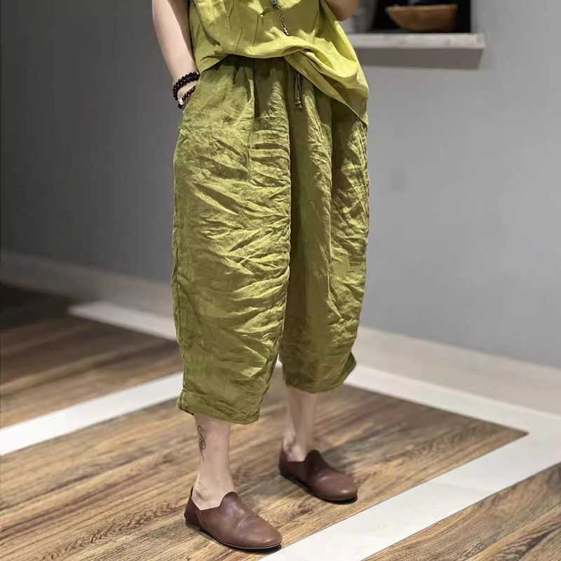 New Summer Style Solid Color High-Waisted Cotton-Linen Loose Casual Versatile Plus-Size Harem Pants for Women