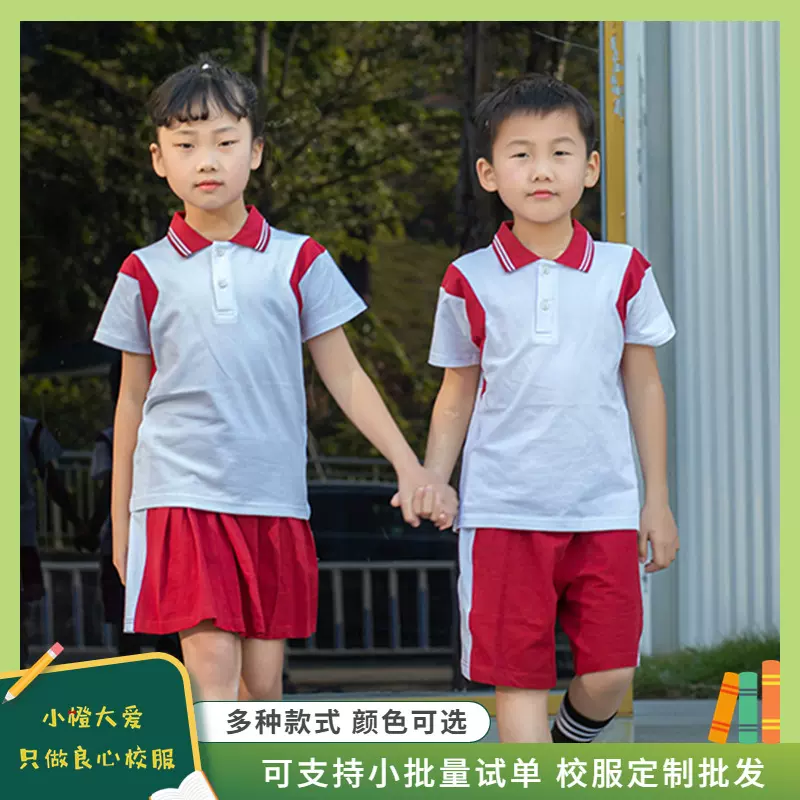 校服工厂专业定制夏季套装中小学生班服儿童两件套校园风定做短袖