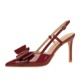 312-H87 European and American high-heeled shoes with a feminine feel, thin heel, patent leather, shallow mouth, bow tie, straight strap, and empty pointed toe sole